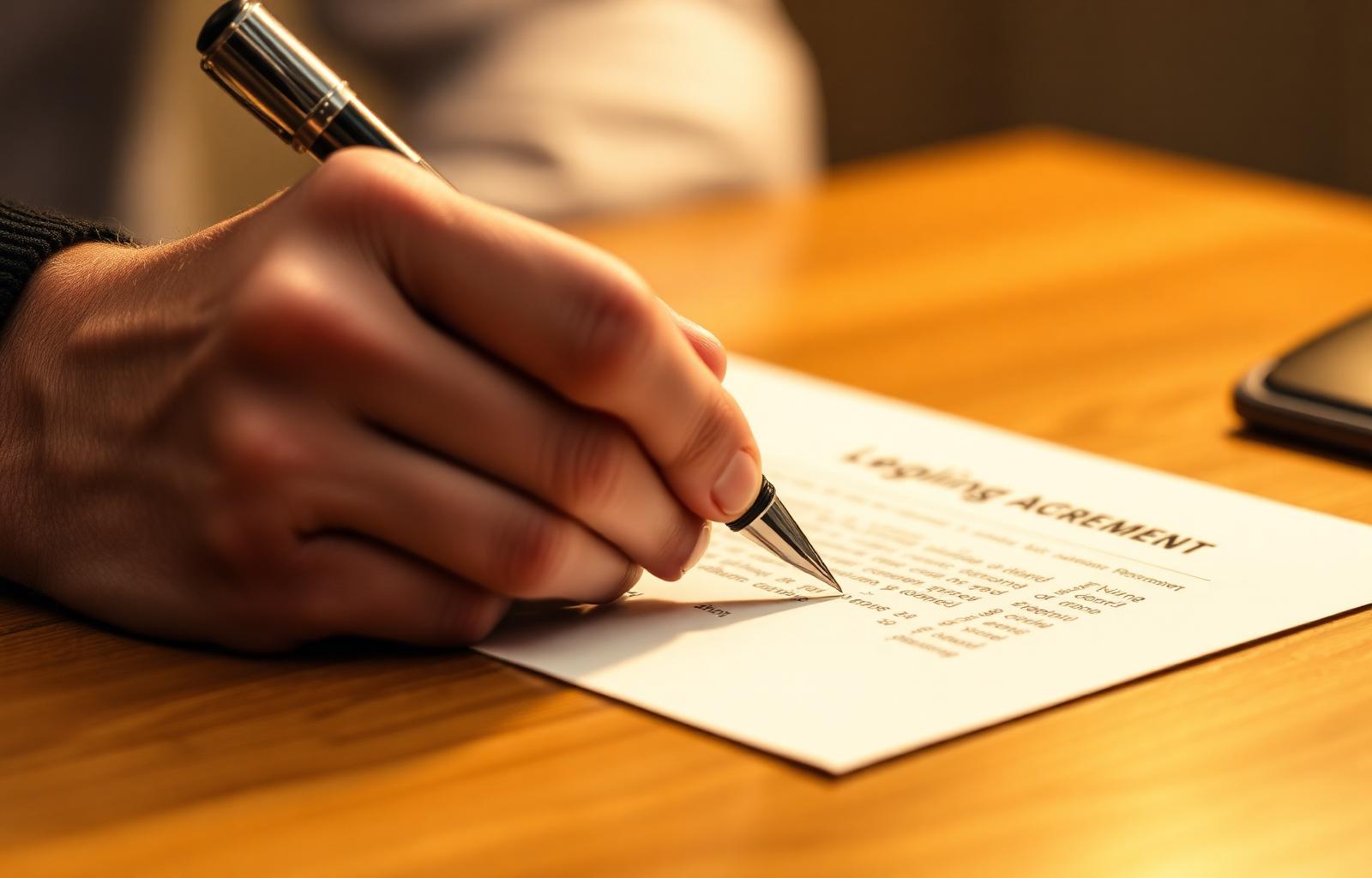 Client signing a contingency fee retainer agreement with a fountain pen — understanding car accident lawyer cost before hiring