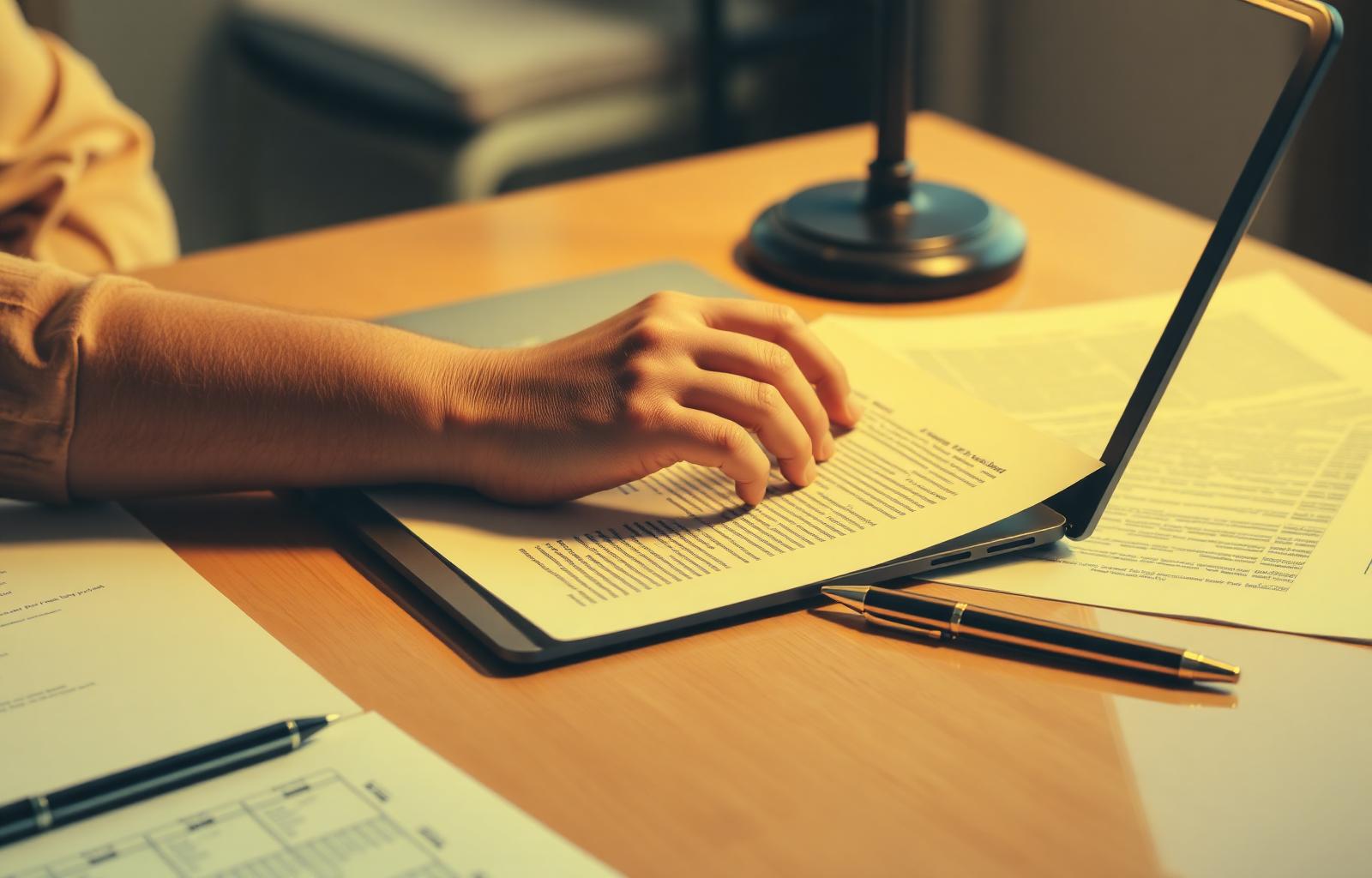 Person writing a formal car accident insurance settlement demand letter on a laptop at a tidy desk with printed legal documents and pen — how to write an insurance demand letter